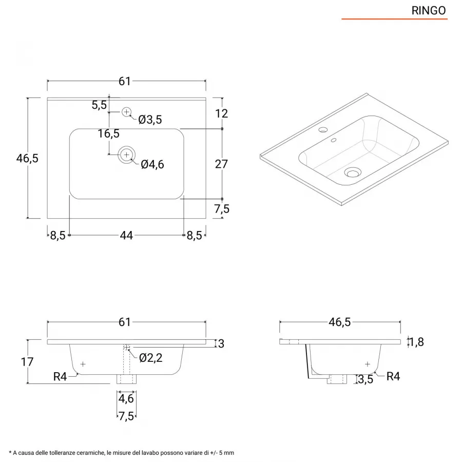 Mobile bagno sospeso TREMITI 60 cm Rovere Grigio con lavabo, specchio e LED  >> Zulli Ceramiche Shop