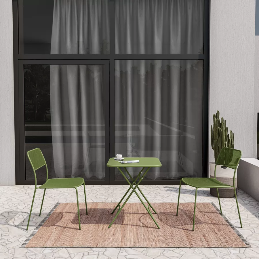 Set bistrot tavolo pieghevole 60x60 cm e 2 sedie in acciaio verde bosco -  Faber