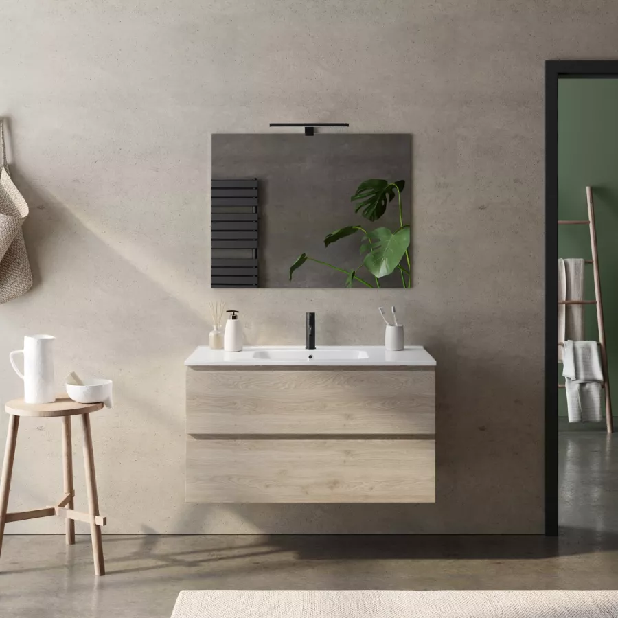 Mobile bagno 120 cm Nilo rovere oak con 4 cassetti lavabo e 2 specchi