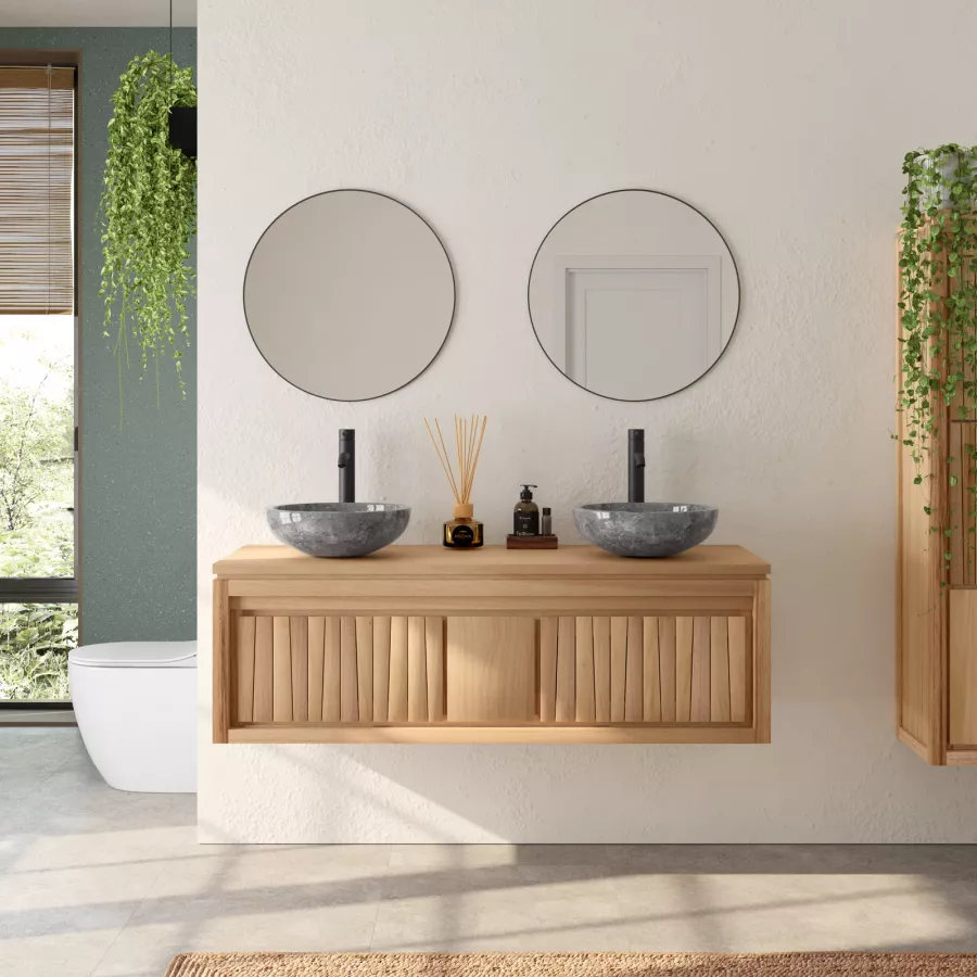 Mobile da bagno 140 cm con 4 ante e cassetto in legno mindi - Inua