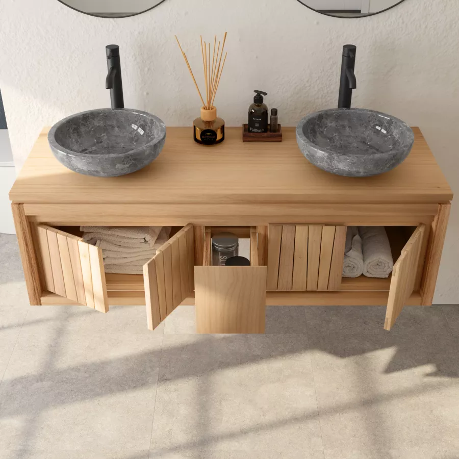 Mobile da bagno 140 cm con 4 ante e cassetto in legno mindi - Inua