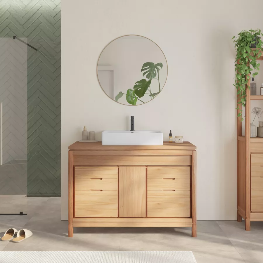 Mobile da bagno 120 cm profondità 50 cm con 4 ante e 2 cassetti in legno  mindi - Herald