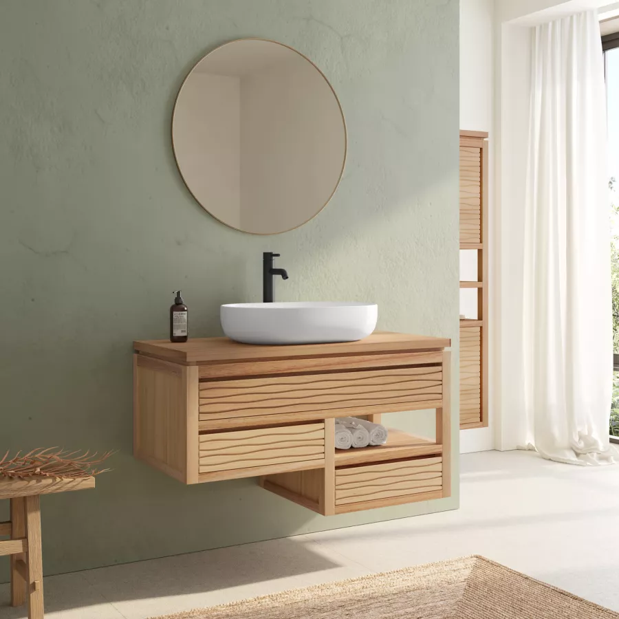 Mobile da bagno 105 cm con 3 cassetti in legno mindi - Padu