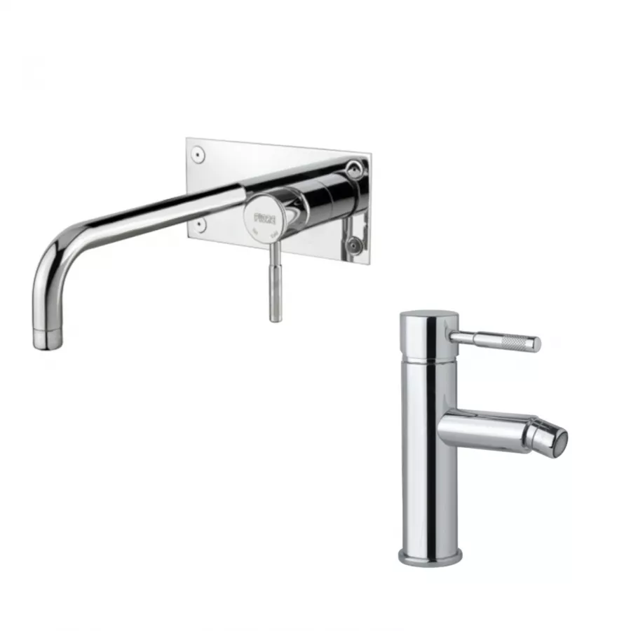 Set Miscelatore Lavabo Incasso Con Piastra Bidet Con Scarico Click Clack Cromato Xenon Di