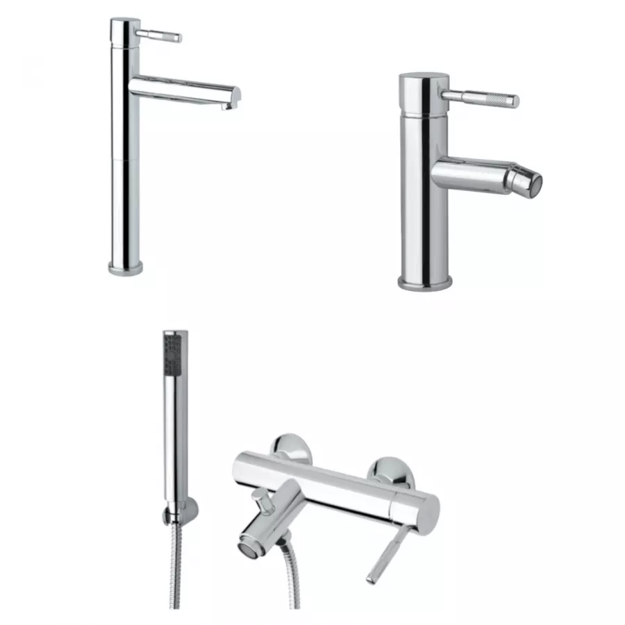 Set Miscelatore Lavabo Alto E Canna Lunga Bidet Con Click Clack Vasca Con Duplex Cromato