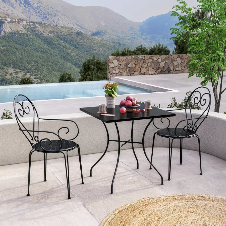 Set Di 2 Sedie Da Bistrot In Alluminio Pressofuso Per Esterno - Con Braccioli E Piedini Regolabili, Design Intrecciato Bianco, Per Giardino E Terrazzo