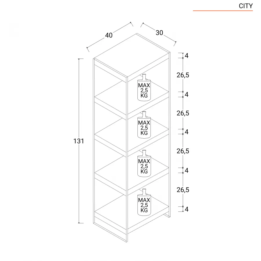 Libreria 40x131h cm in vetro temperato con ripiani bianco e rovere - City