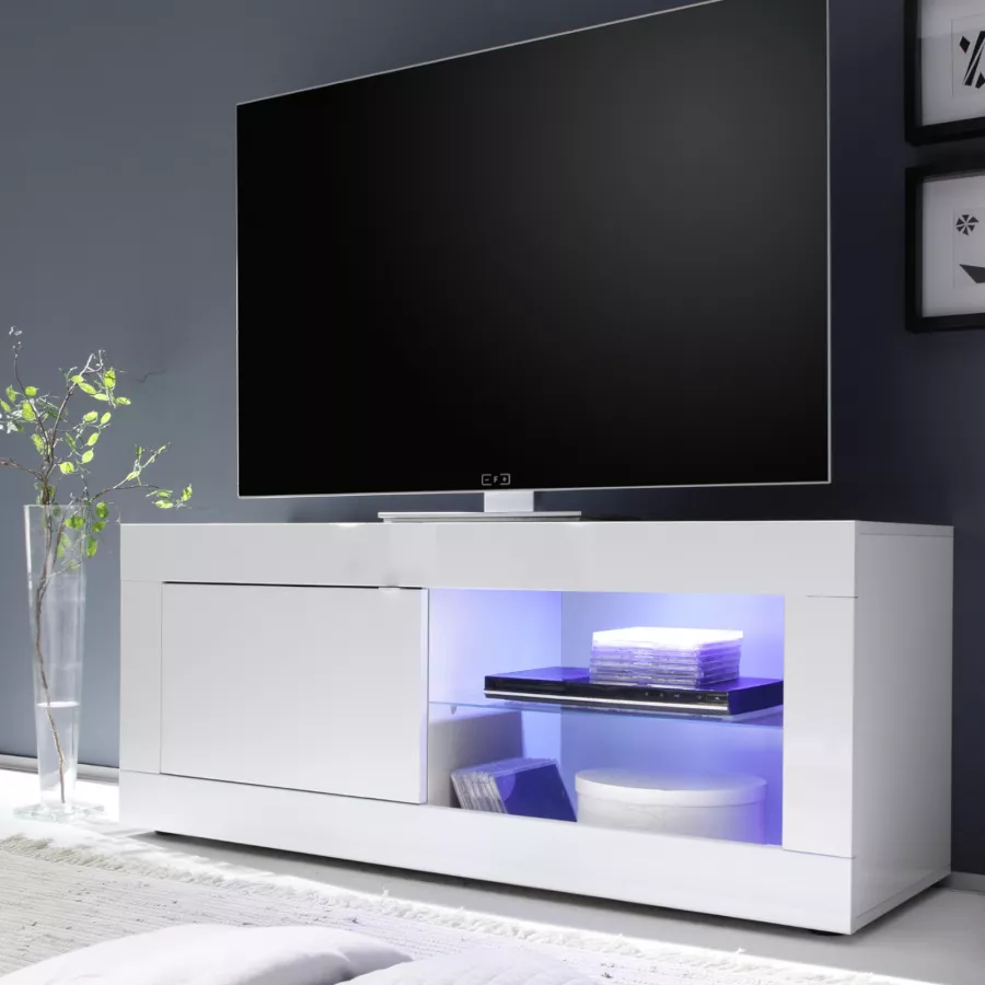 Mobile porta tv 140 cm con un'anta in legno bianco lucido - Geila