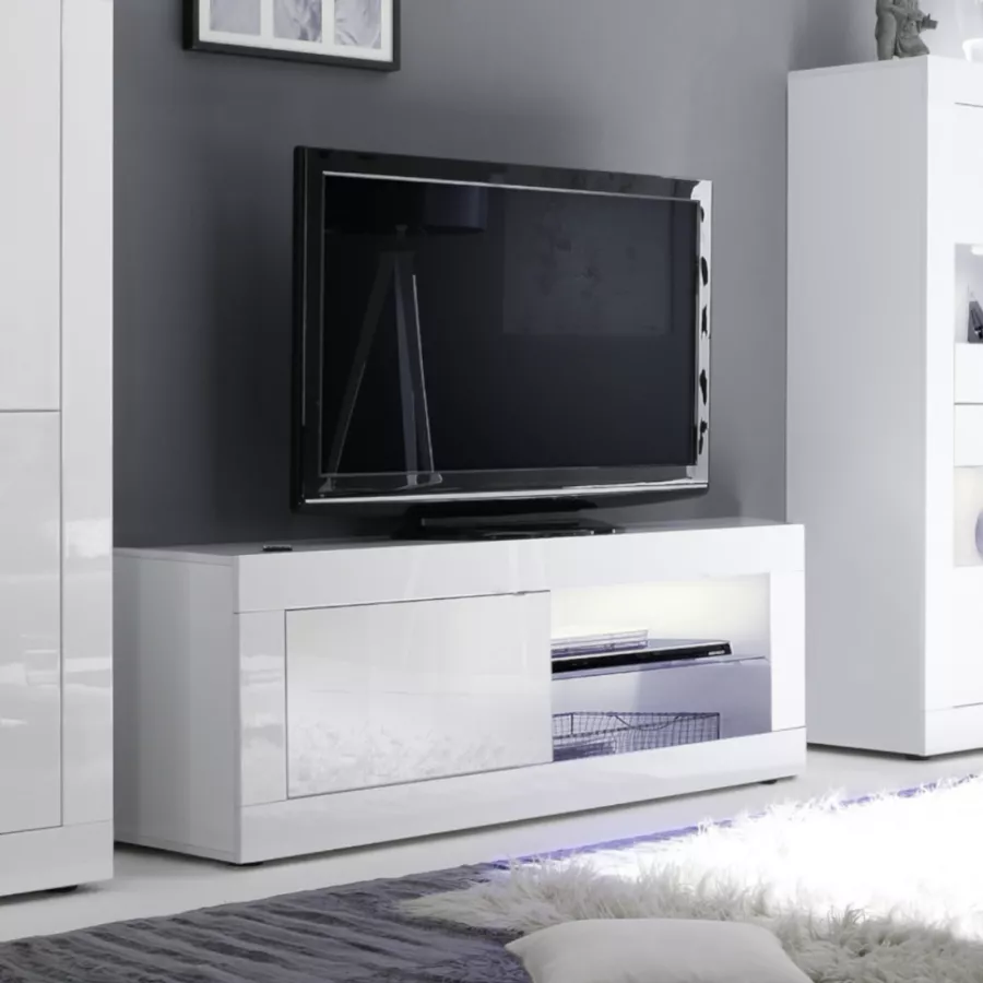 Mobile porta tv 140 cm con un'anta in legno bianco lucido - Geila