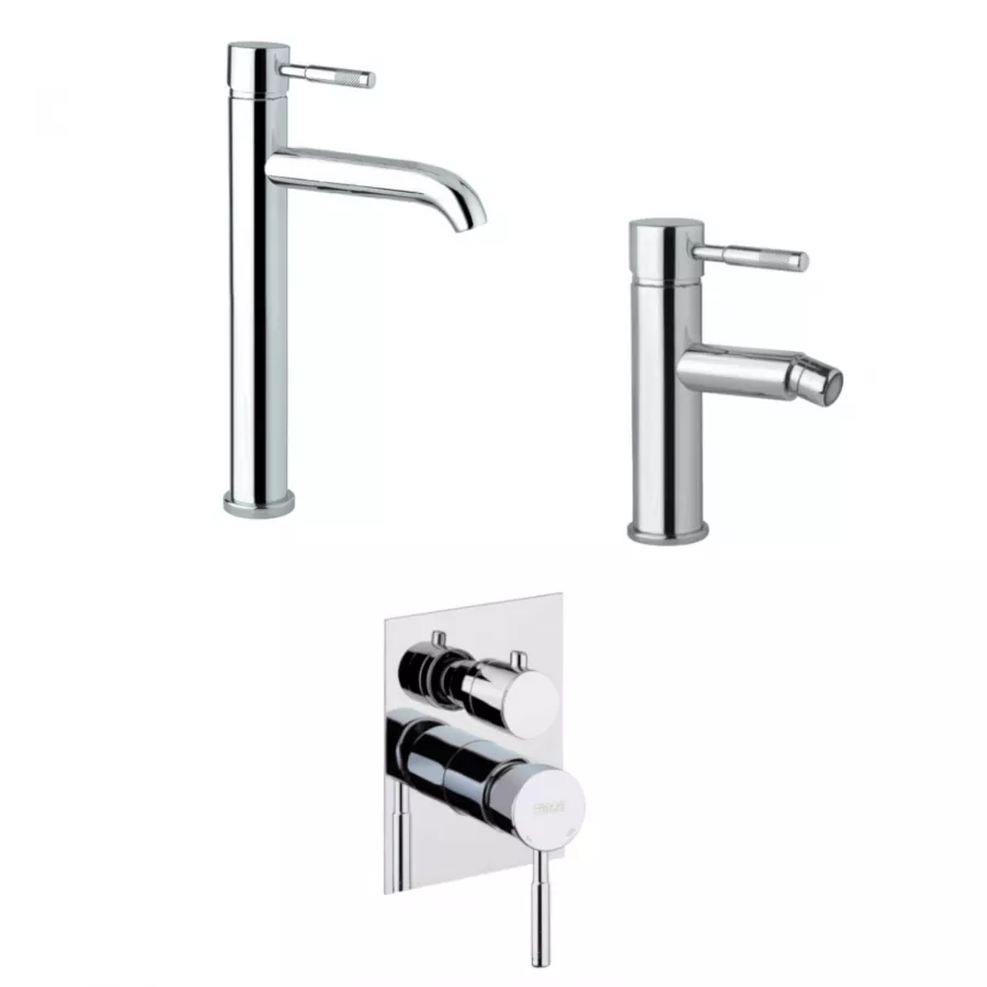 Set Miscelatore Lavabo Alto Bocca Curva E Lunga Bidet Incasso Doccia Vie Cromato Xenon