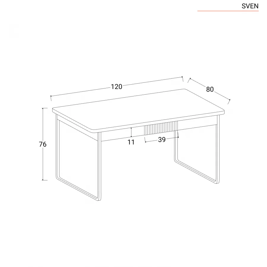 Scrivania 120x80 cm in legno noce e struttura in acciaio con cassetto  cannettato nero- Sven