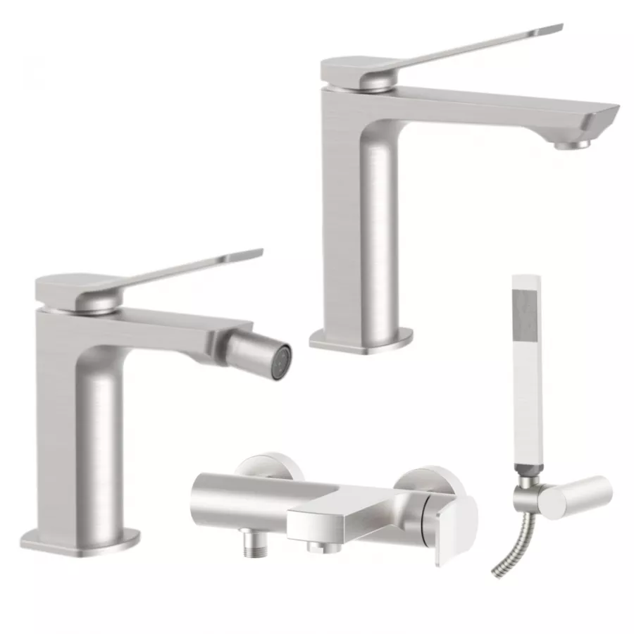 Set Miscelatore Lavabo E Bidet Con Esterno Vasca Steel Looking Tilt