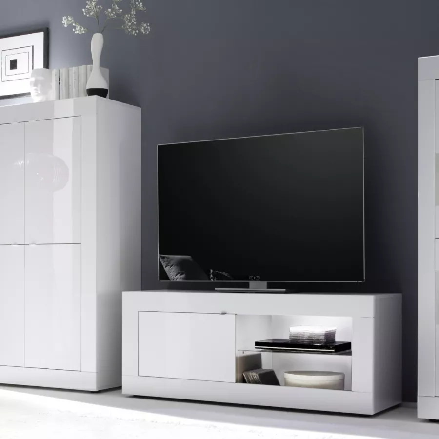 Mobile porta tv 140 cm con un'anta in legno bianco lucido - Geila