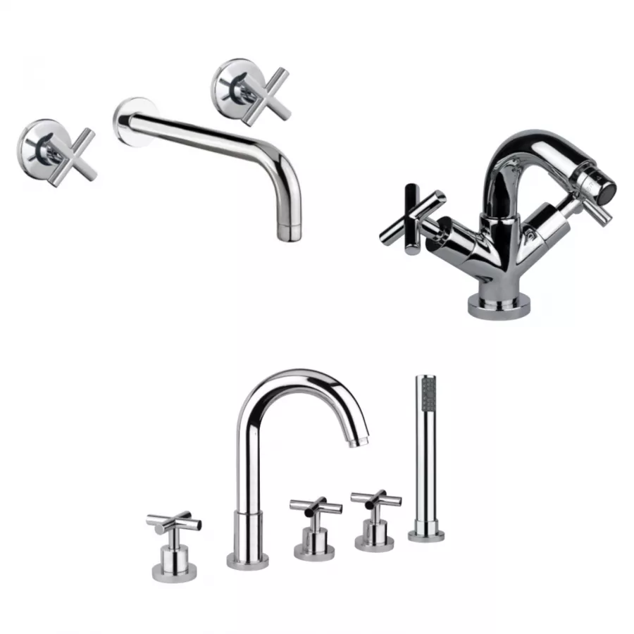 Set Miscelatore Lavabo A Muro Bidet Monoforo Bordo Vasca Fori