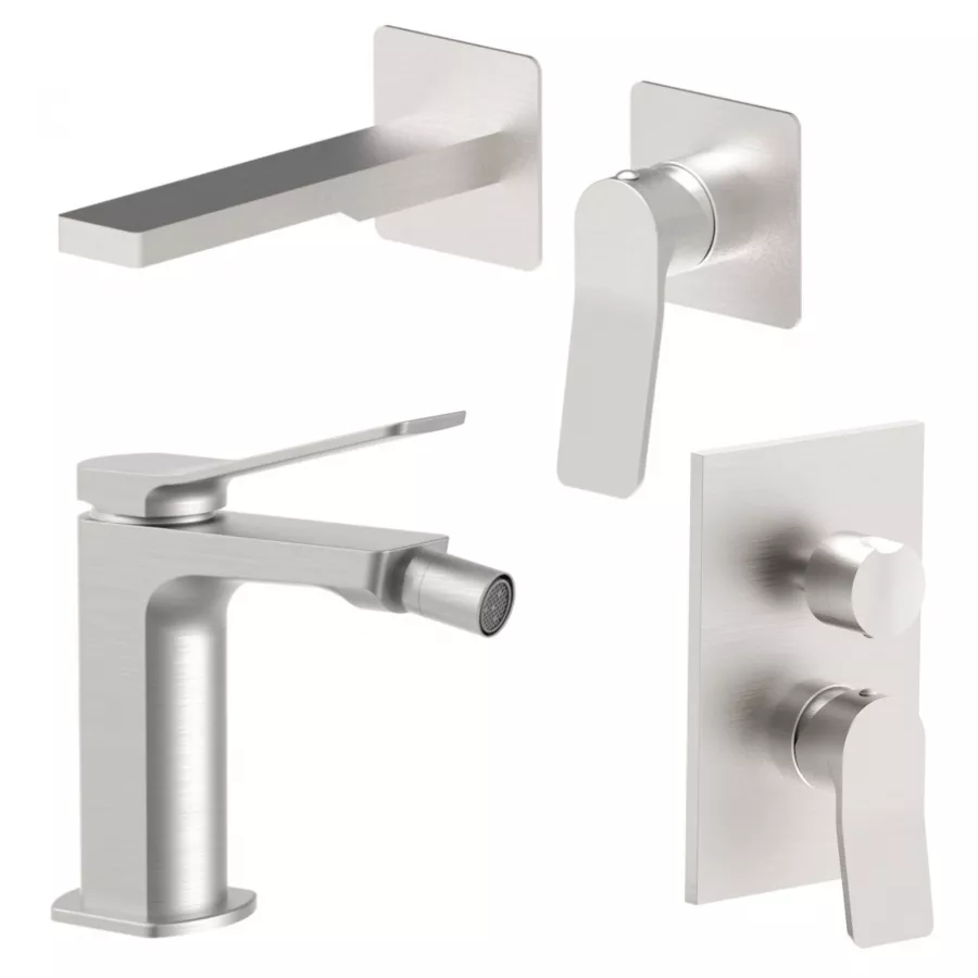 Set Miscelatore Lavabo X Cm Bocca Cm Con Bidet Ed Incasso Doccia Uscite Steel Looking