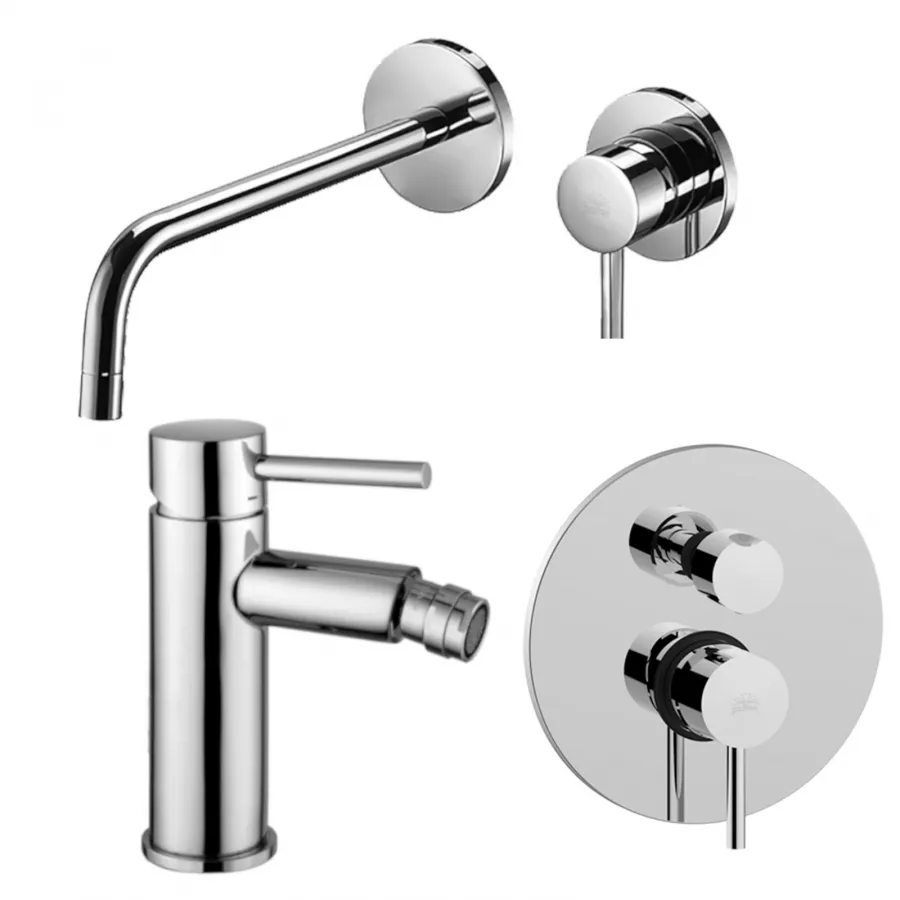 Set miscelatore lavabo Ø 7 cm bocca 24,8 cm con bidet ed incasso doccia 2