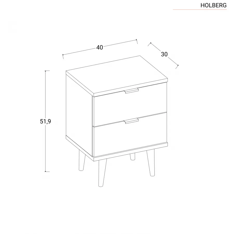 Comodino 40x52h cm con due cassetti in legno bianco e rovere sonoma -  Holberg