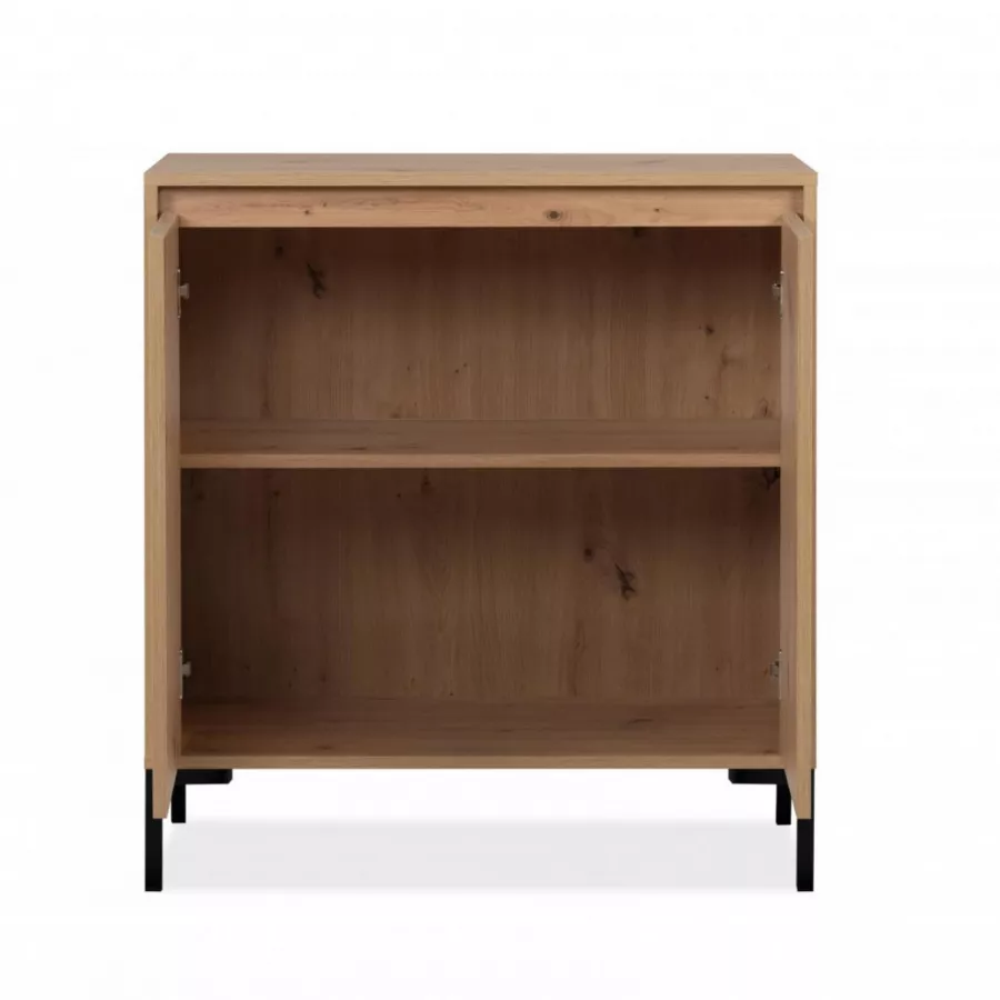 Mobiletto KAELAN, Con Ante e Cassetto, 70x30x80cm, in Legno colore Faggio 