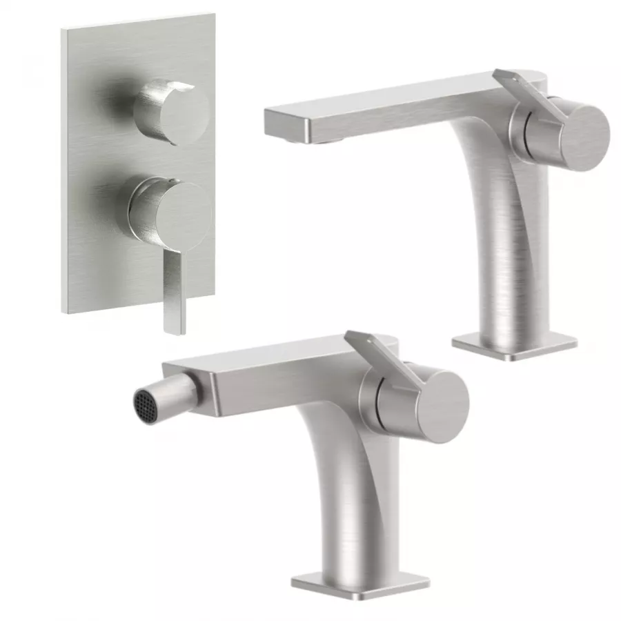 Set Miscelatore Lavabo E Bidet Con Incasso Doccia Uscite Steel