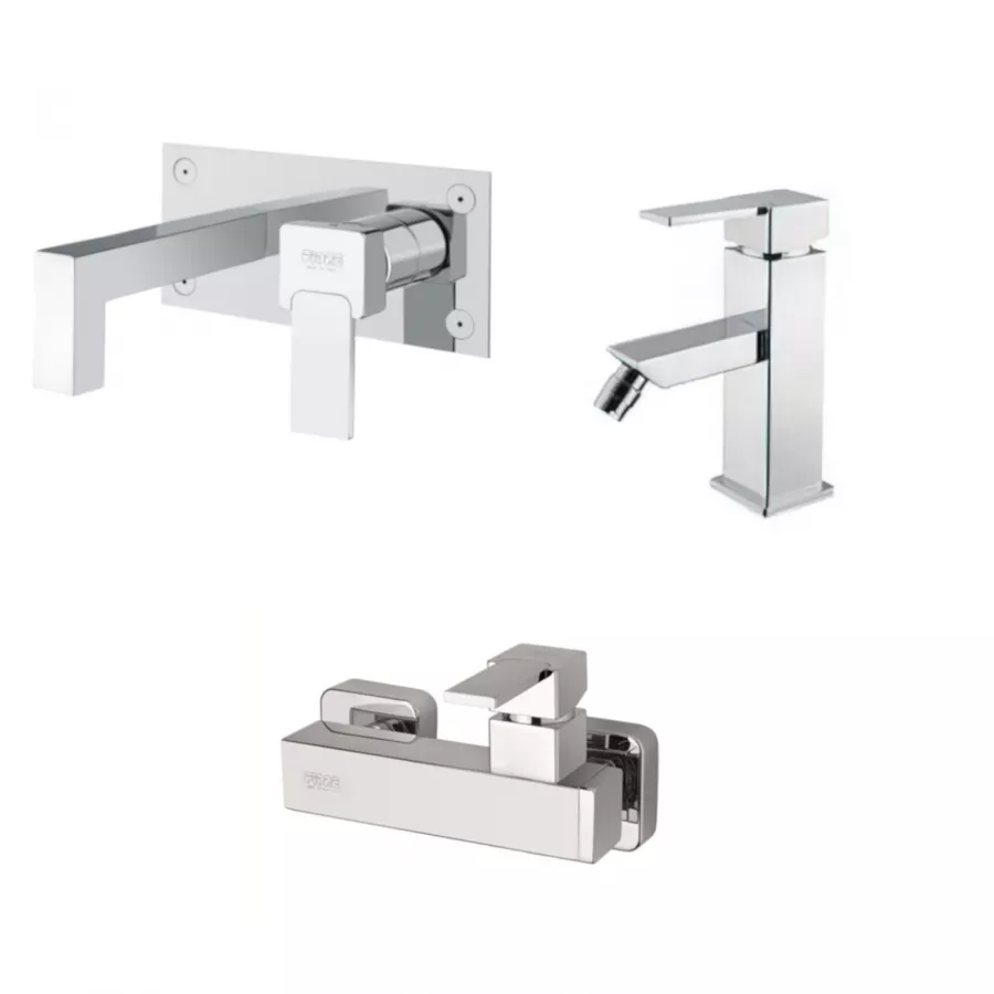 Set Miscelatore Lavabo Incasso Con Piastra A Muro Bidet Doccia Esterno Cromato Xs Vip Di