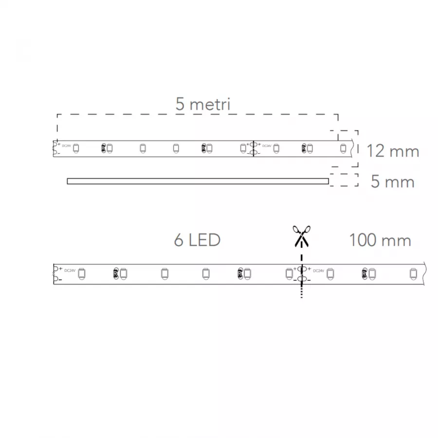 Rotolo strip led 5 m luce calda 1296 Lm IP67 in kapton rivestito da silicone