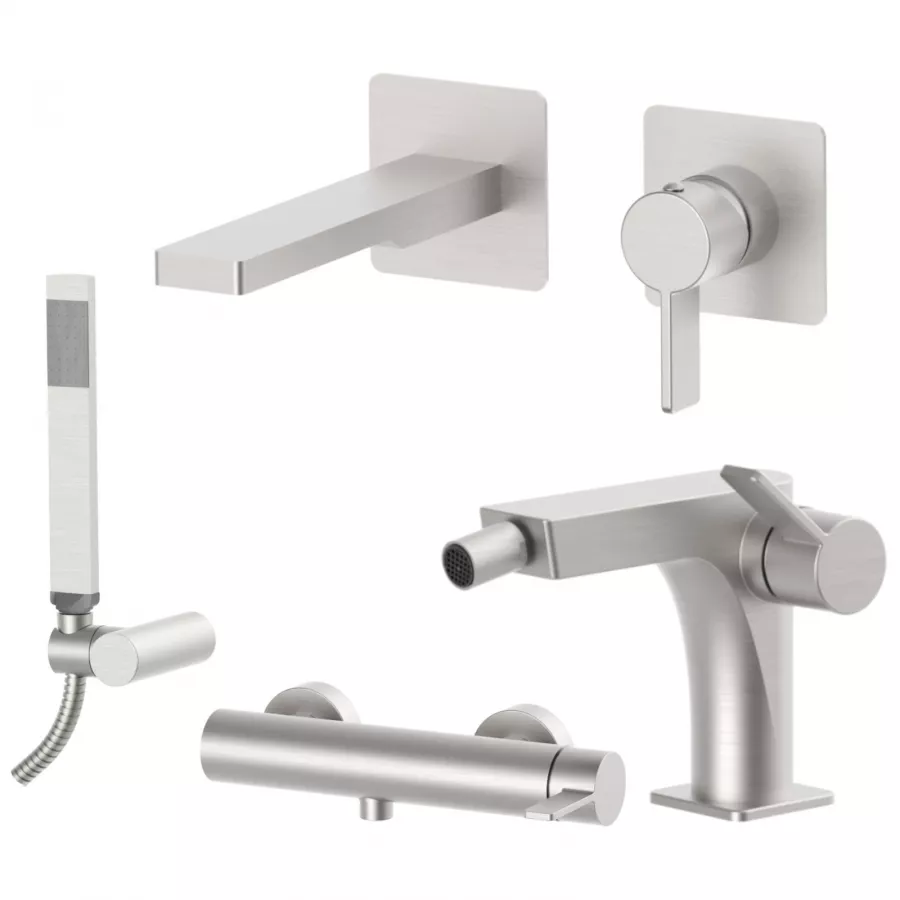 Set Miscelatore Lavabo X Bocca Cm Con Bidet Ed Esterno Doccia Steel Looking Rock Di Paffoni