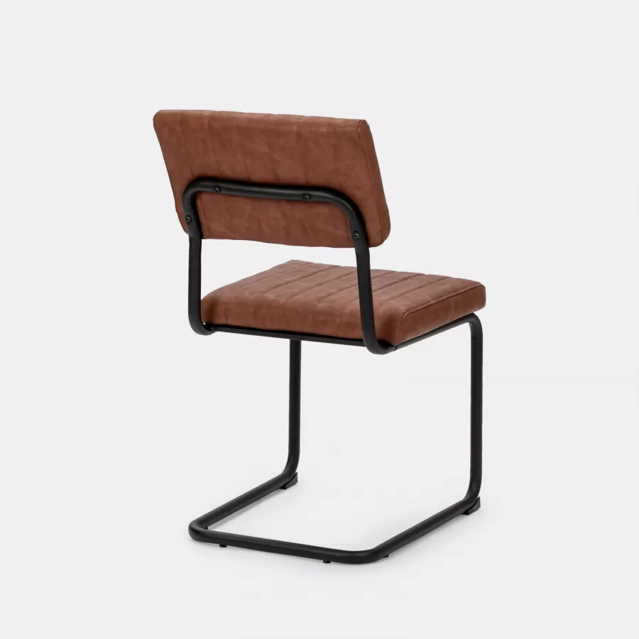 Set 4 sedie similpelle marrone con base a slitta in metallo nero - Griffon