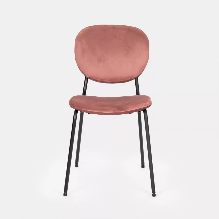 Set 4 sedie in velluto rosa antico e gambe in metallo nero - Clelia