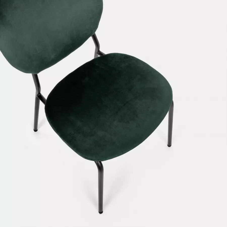 Sedia da cucina in velluto Verde e gambe metallo nero - 4 sedie Roma -  011337