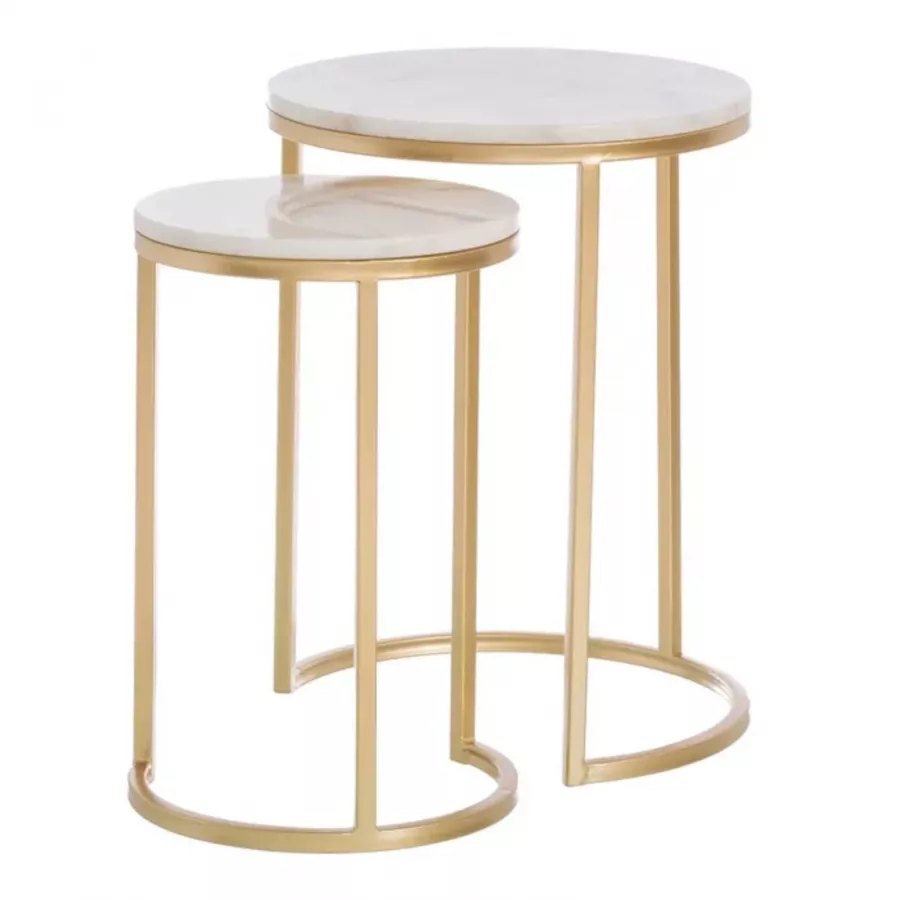 Set 2 tavolini 41 cm e 30 cm in metallo oro e marmo bianco