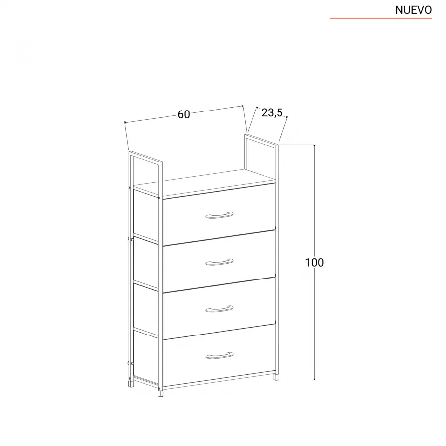 Cassettiera 60x41 cm in legno rovere con 4 cassetti