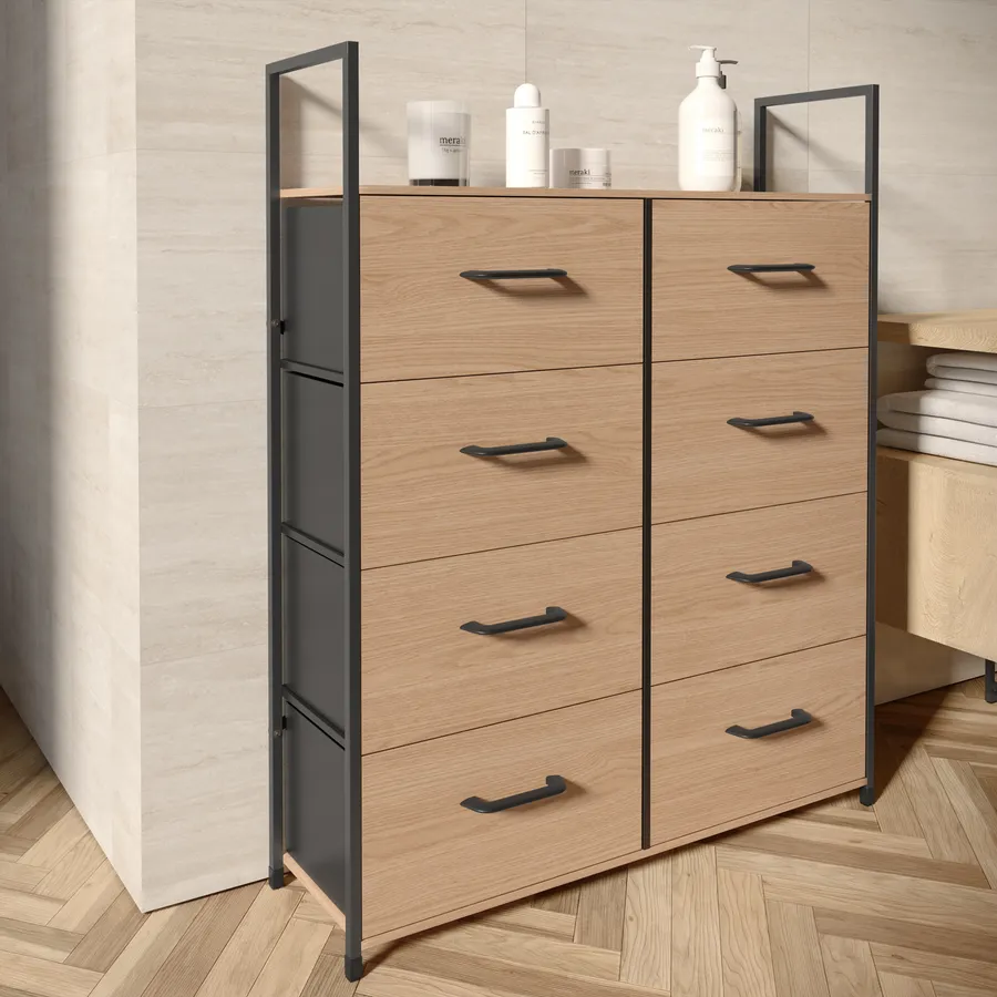 Dwvo Cassettiera con 8 Cassetti in Tessuto, Grigio Scuro
