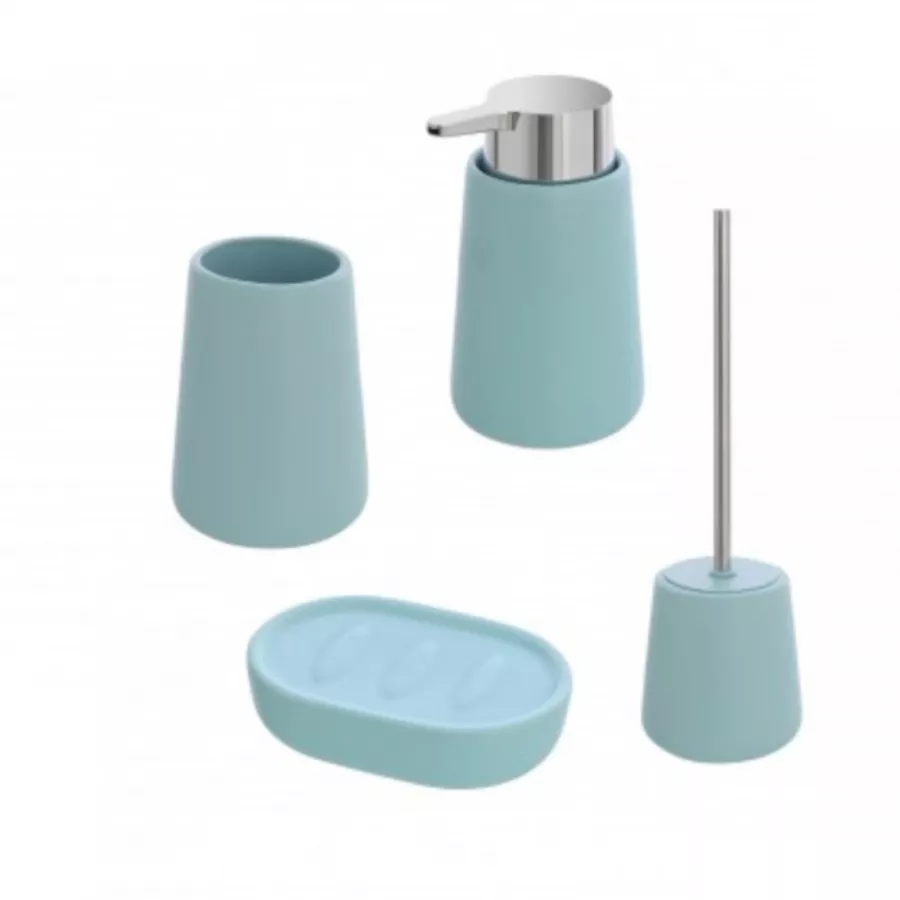 Accessori bagno da appoggio in set 3 pezzi in abs acquamarina e