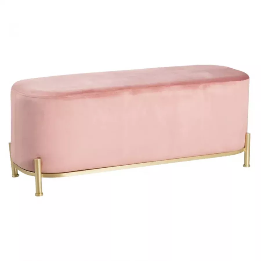 PANCA POUF ROSA IN METALLO ORO IMBOTTITO TESSUTO POLIESTERE DIVANO DORMEUSE  - IlBottegone.biz