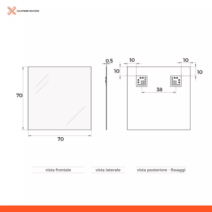 Specchio filolucido 70x70 cm reversibile con lampada led 30 cm - Raoled