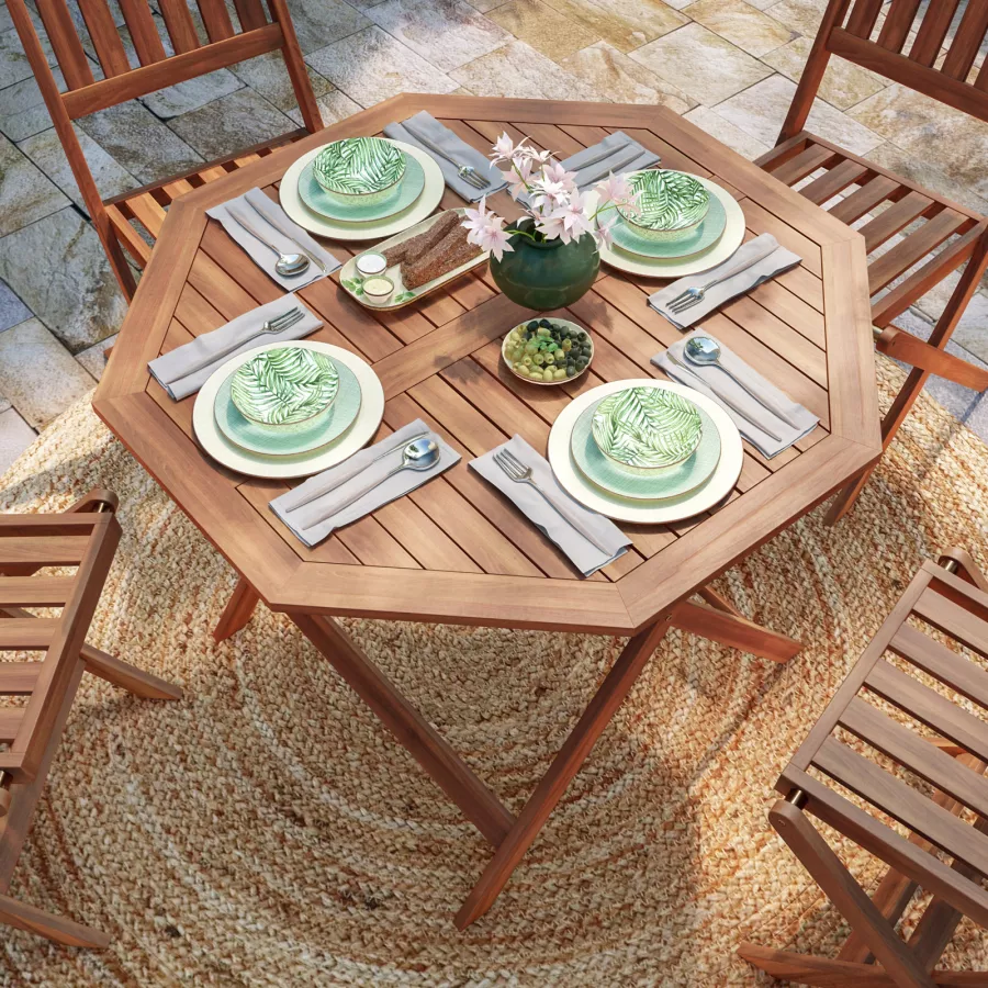 Set pranzo con tavolo pieghevole 150x90 cm e 4 sedie pieghevoli in legno di  acacia- Paja