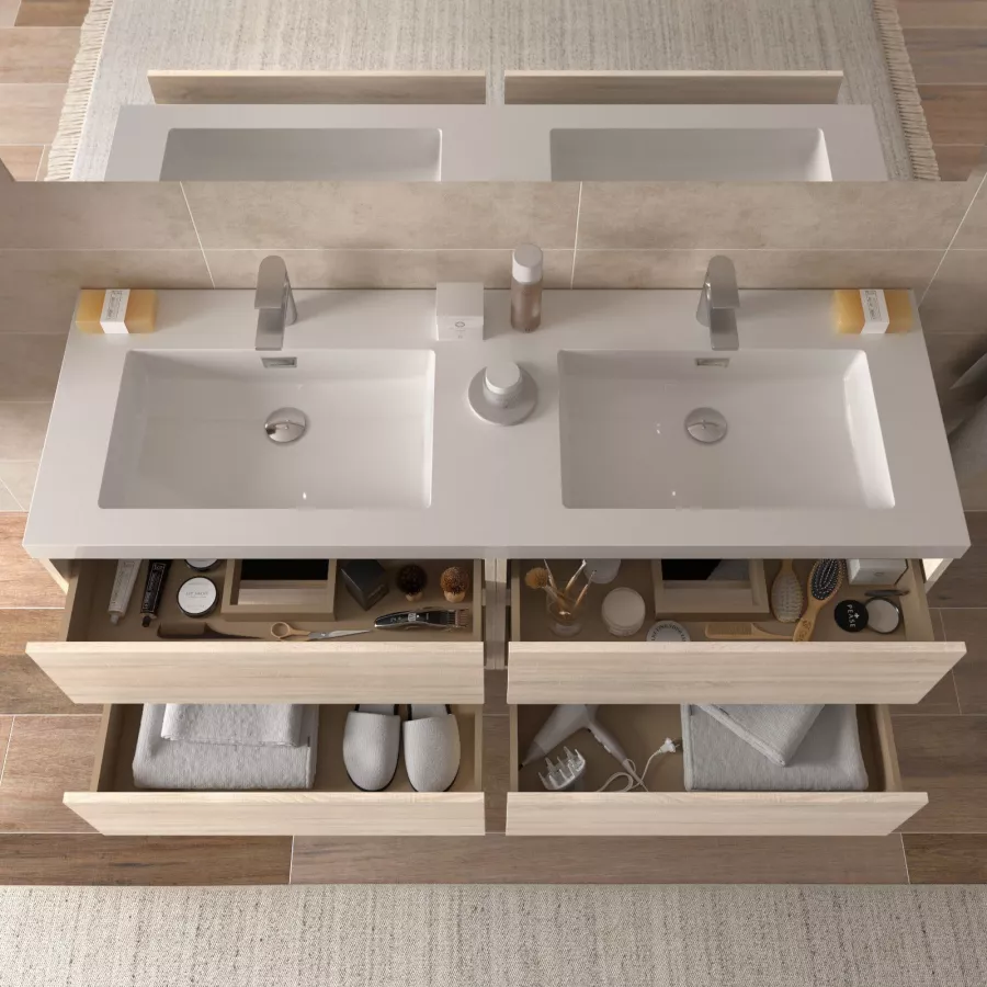 Mobile bagno sospeso rovere eternity 4 cassetti con doppio lavabo