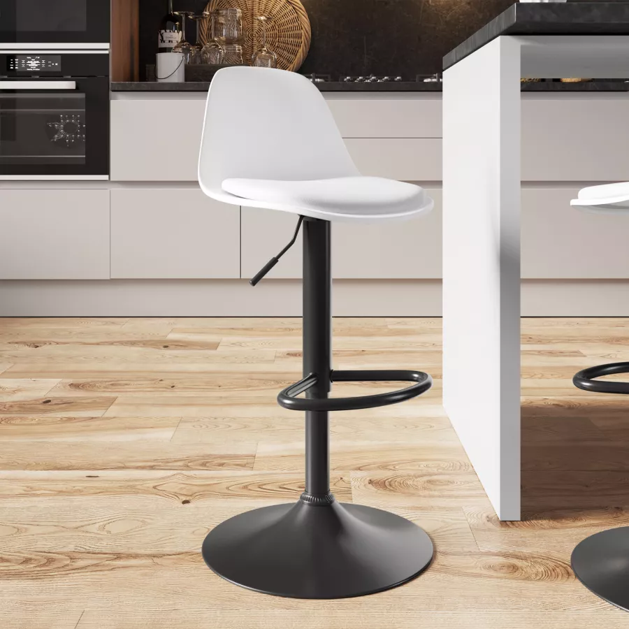 Taylor & Logan Zayne Sgabello Classico Girevole In Legno Rovere Anticato E Ecopelle Nera - Altezza Tavolo 61 Cm