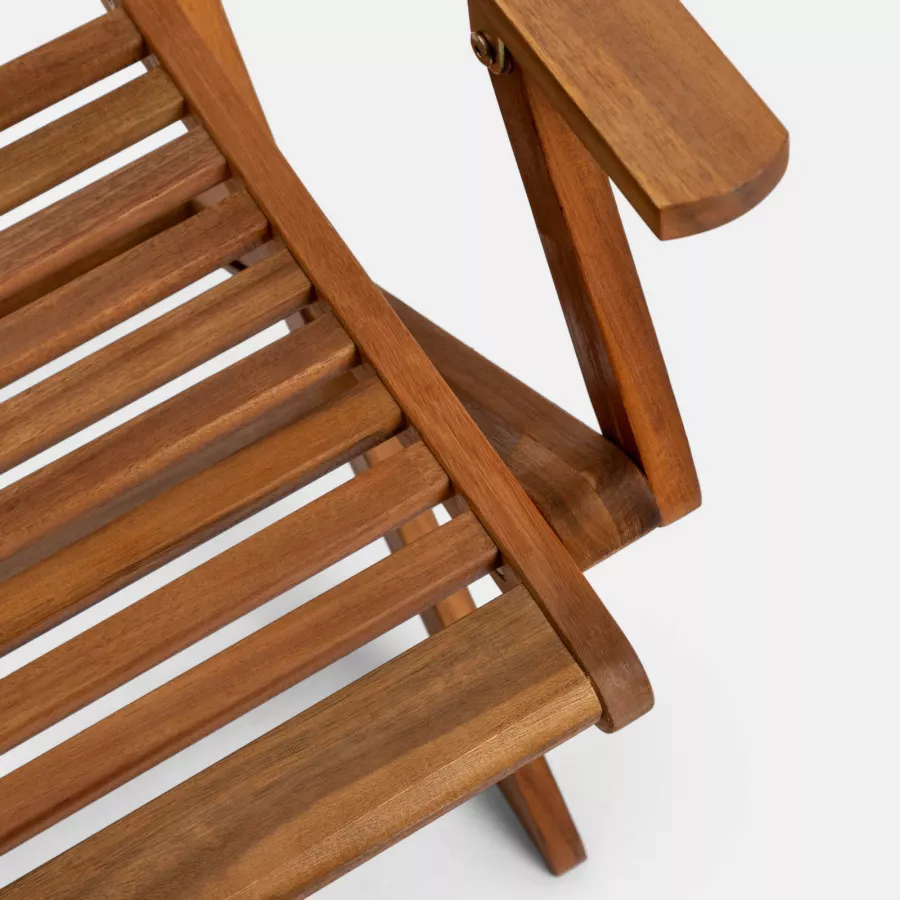 Set pranzo tavolo allungabile 150/200x100 cm e 4 sedie con braccioli  pieghevoli in legno acacia 
