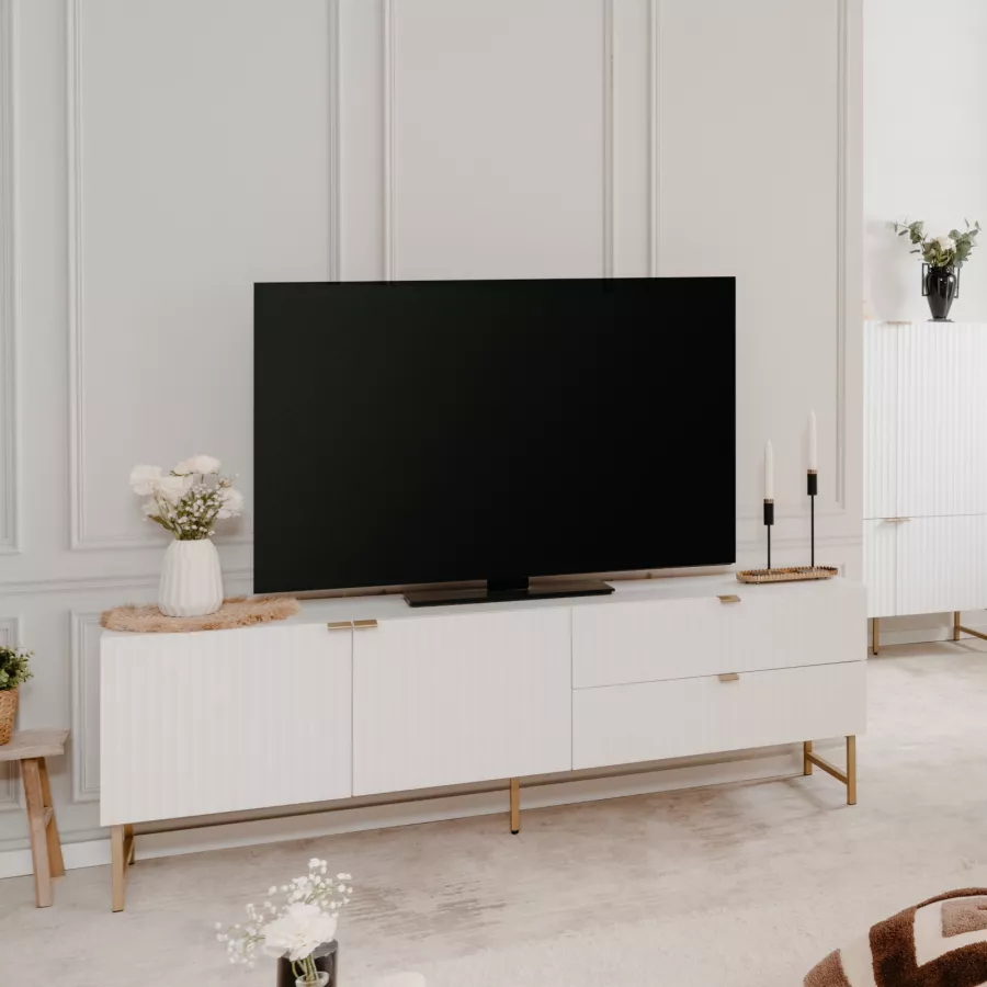 Mobile porta tv 179 cm in legno bianco con gambe oro - Hora