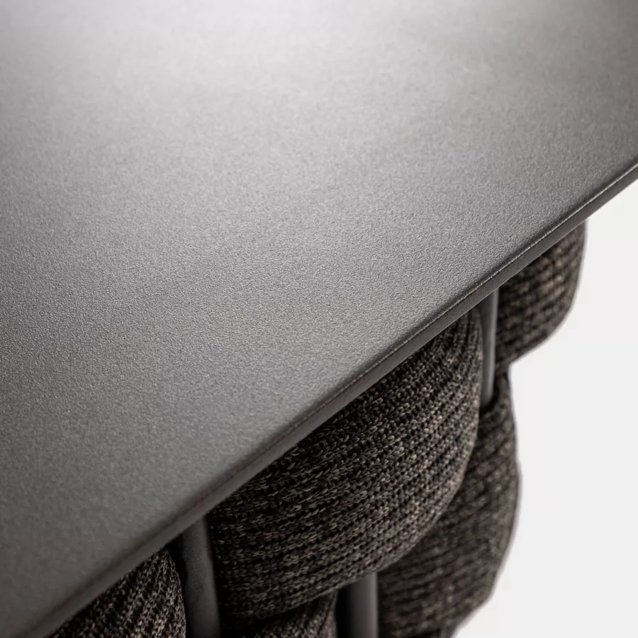 Tavolo basso con piano in alluminio 120x70 cm e corda intrecciata - Zalem