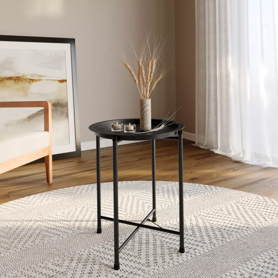 Tavolino pieghevole 47 cm in metallo nero - Kintri