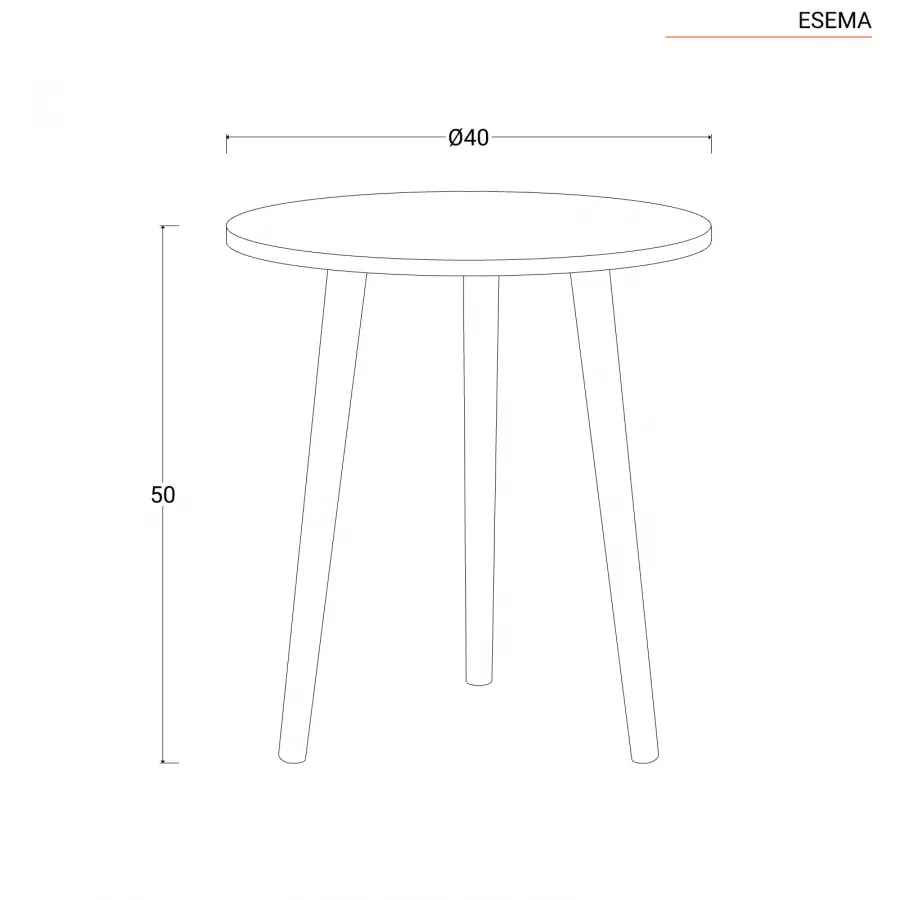 Tavolino 40x50h cm nero con gambe in legno - Esema