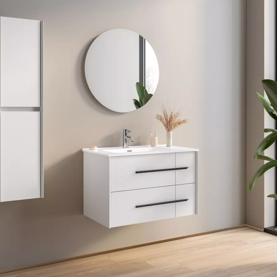 Optimus mobile bagno sospeso 100 cm bianco opaco con lavabo - Abitare