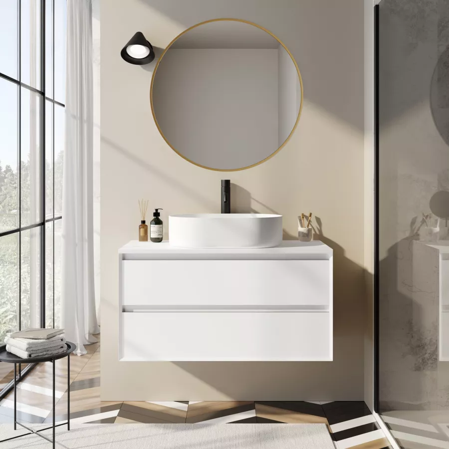 Mobile bagno portalavabo 100 cm bianco opaco con specchio - Irvi