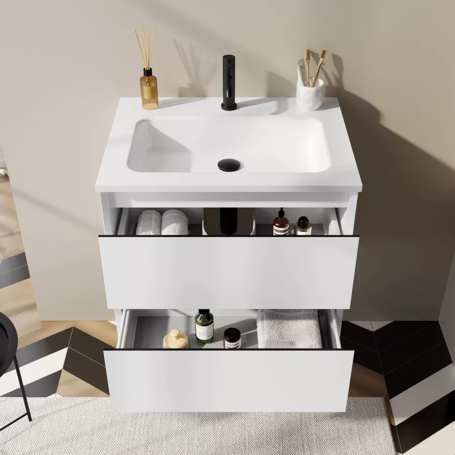 DEGHI MOBILI Mobiletto Bagno Sospeso 60 Cm Bianco Lucido Con