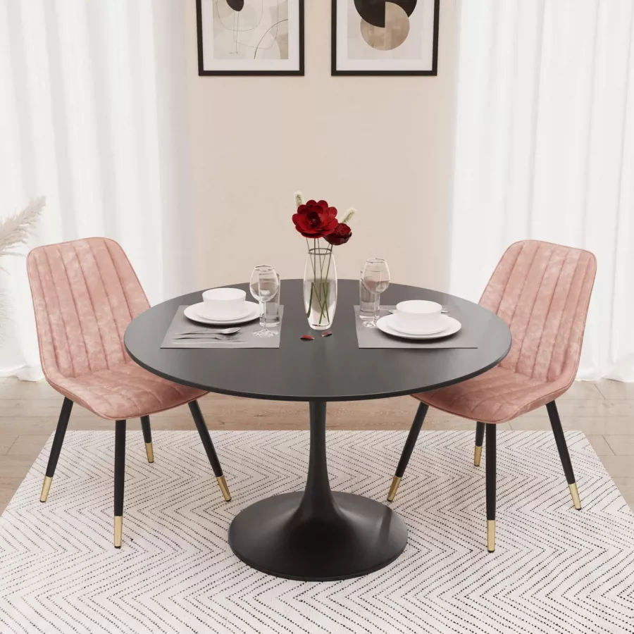 Tavolo da pranzo rotondo 120 cm in legno nero opaco - Tulipano