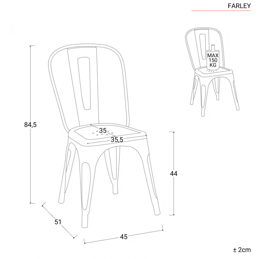 Sedia impilabile stile industrial in metallo grigio - Farley