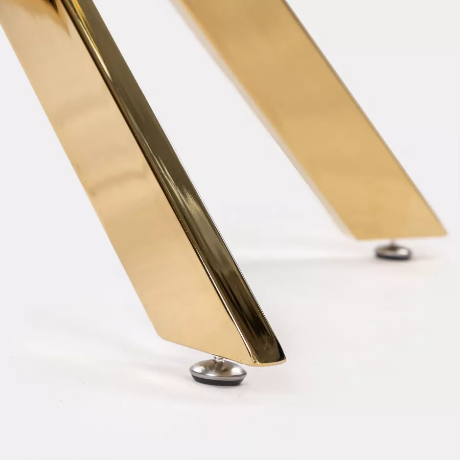 Tavolo da pranzo rotondo 120 cm piano in vetro trasparente 10 mm e gambe  incrociate oro 