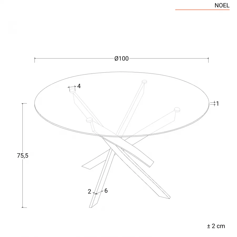 Tavolo da pranzo rotondo 100 cm piano in vetro trasparente 10 mm e gambe  incrociate nere 